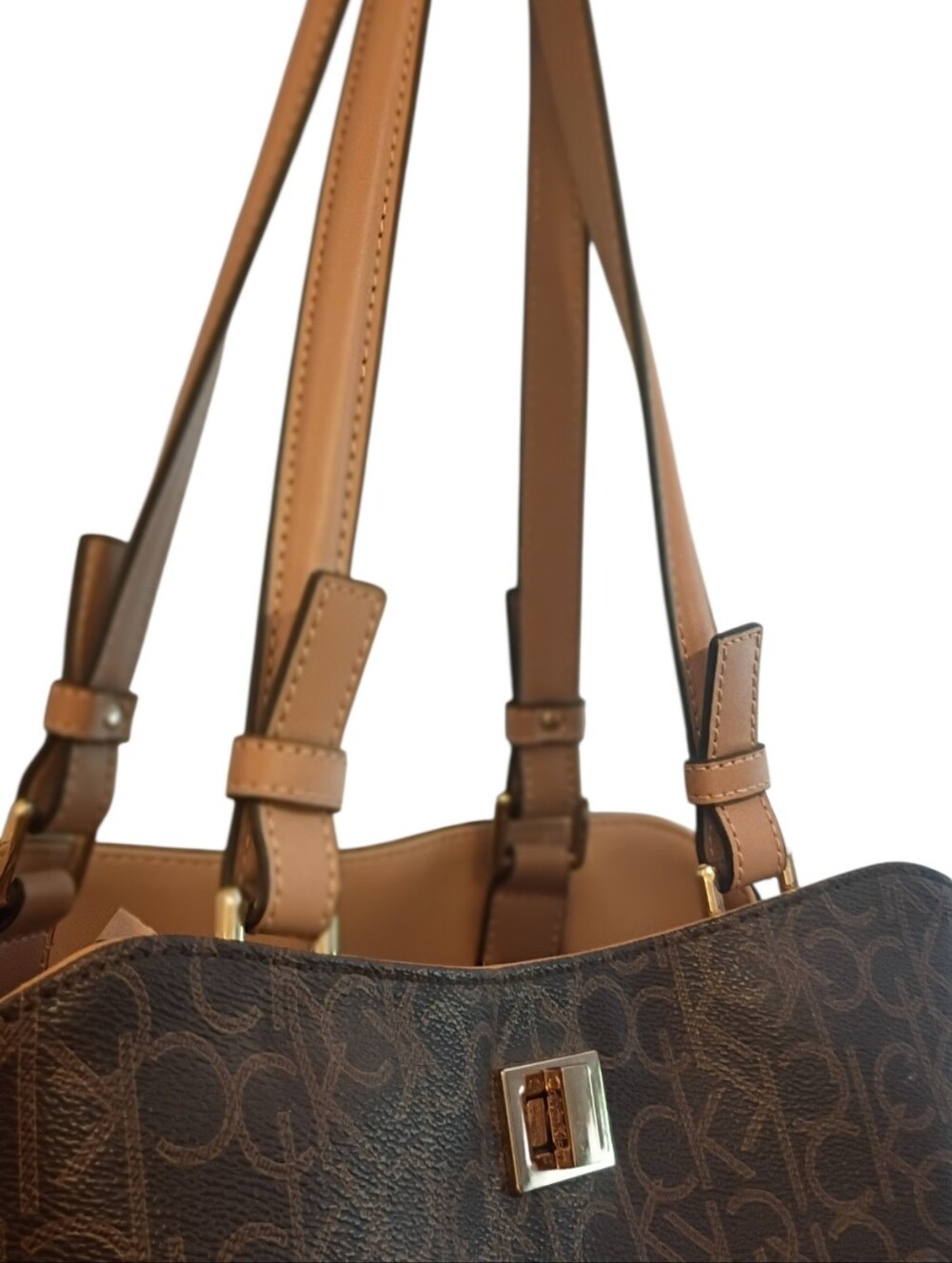 RARE ~ Calvin Klein Classic Sig Monogram Satchel - Multi - Browns - NWOT & HTF